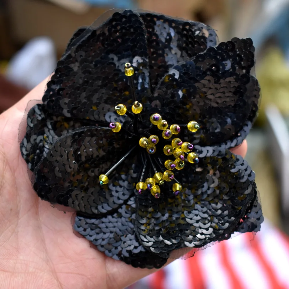 Rankų darbo karoliukai, siuvinėjimas, gėlių juoda Blizgančiais pleistras audinys papuoštas 