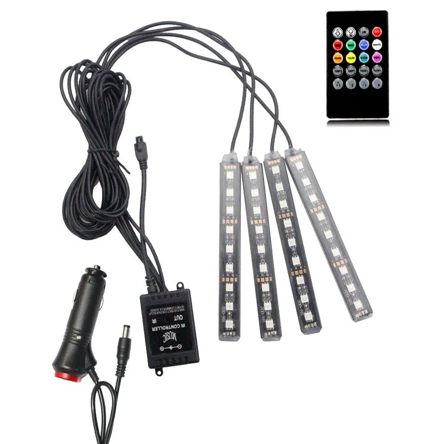 4pcs Automobilio 12 V LED Juostelė USB, RGB Šviesos Juosta PC Automobilių RGB USB 12V Voltų Led Juostelės Muzikos IR PROGRAMĖLĖS Valdiklis Dekoratyvinis Lanksti Lempa