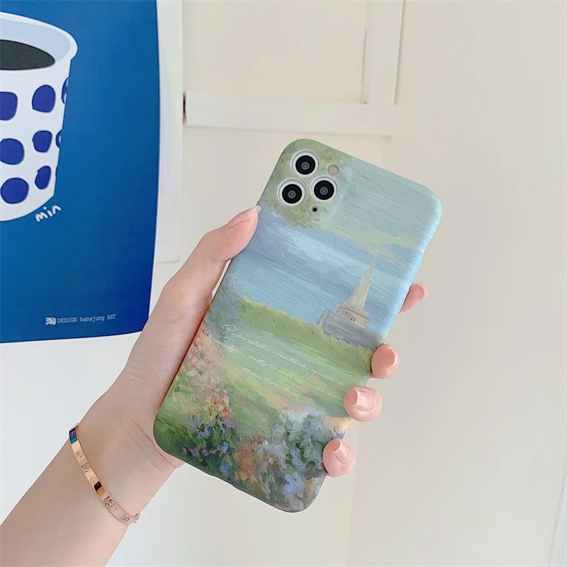 Retro meno aliejaus tapybai kraštovaizdžio Telefono dėklas Skirtas iPhone 11 Pro Max Xr Xs Max X 7 8 Plus SE atvejais Skystu Silikonu Minkštas Viršelis rubisafe
