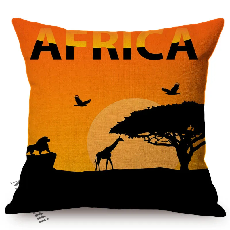 Afrikoje Prairie Gyvūnų Sunrise Sunset Dekoracijos Dekoratyviniai Sofa Mesti Pagalvės Užvalkalą Dramblys Ir Žirafa Afrikos Žemėlapis Dizaino Pagalvėlė Padengti
