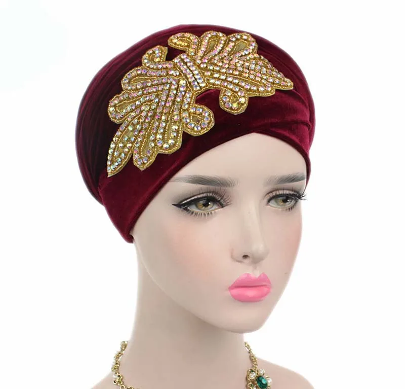 Naujas mados moterų spalvingas Papuoštas Kristalų Papuošalai Extra Long Aksomo Turbaną Hijab Galvos Skara Galvą Apsiaustas Turbante