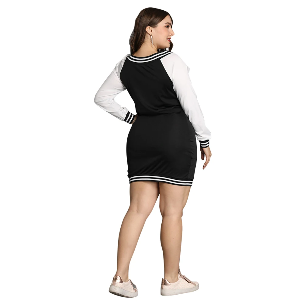Moterų Plius Dydis XL-5XL Užtrauktukas ilgomis Rankovėmis Suknelė Seksualus Ponios V Kaklo Bodycon Sporto Suknelė Juoda Balta Paprasta Stiliaus Suknelės D30