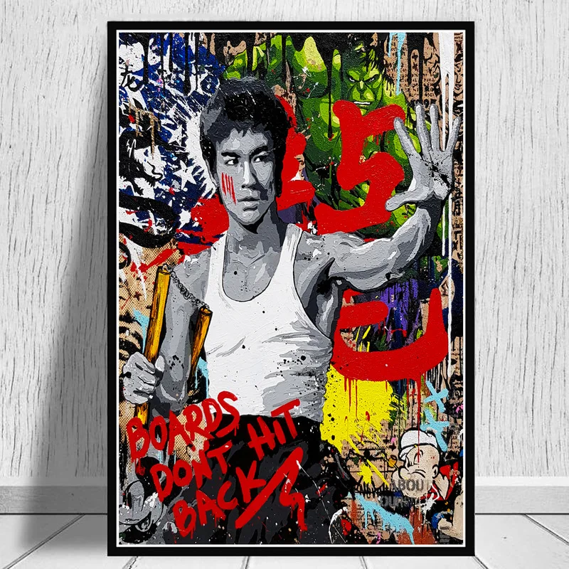 Abstrakti Bruce Lee Nunchaku Gatvės Menas, Grafiti, Plakatų Ir Grafikos Kung Fu Superžvaigždės Drobės Sienų Tapybos Nuotrauka Už Kambarį
