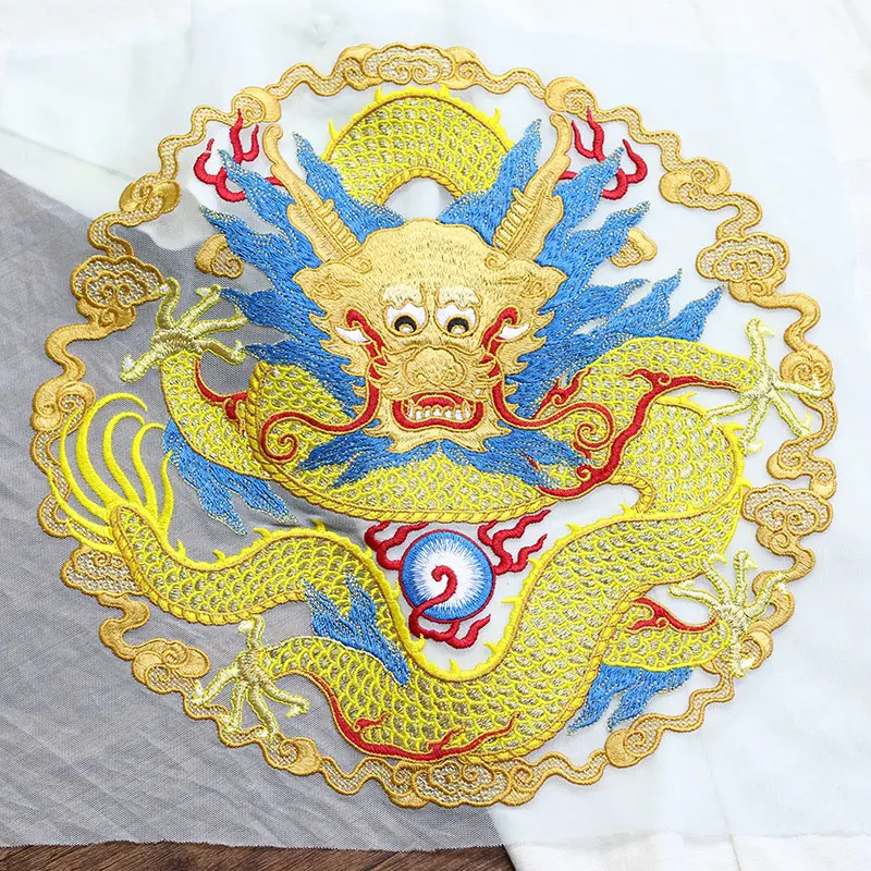 Spalvinga Turas Golden Dragon Išsiuvinėti Pleistras Siūti Drabužį Appliques Lopai Mados Cheongsam Vintage Suknelė Priedų