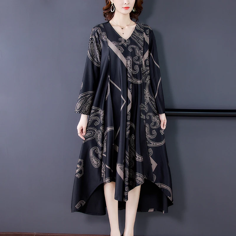 Rudenį, Žiemą 4XL Plus Size Black Print Šiltas Maxi Suknelės 2020 Elegantiškas Moteris ilgomis Rankovėmis Suknelės Derliaus Bodycon Šalies Vestidos