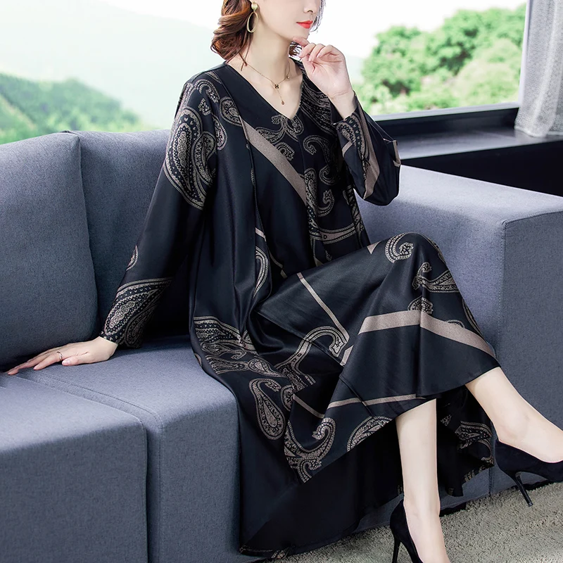 Rudenį, Žiemą 4XL Plus Size Black Print Šiltas Maxi Suknelės 2020 Elegantiškas Moteris ilgomis Rankovėmis Suknelės Derliaus Bodycon Šalies Vestidos