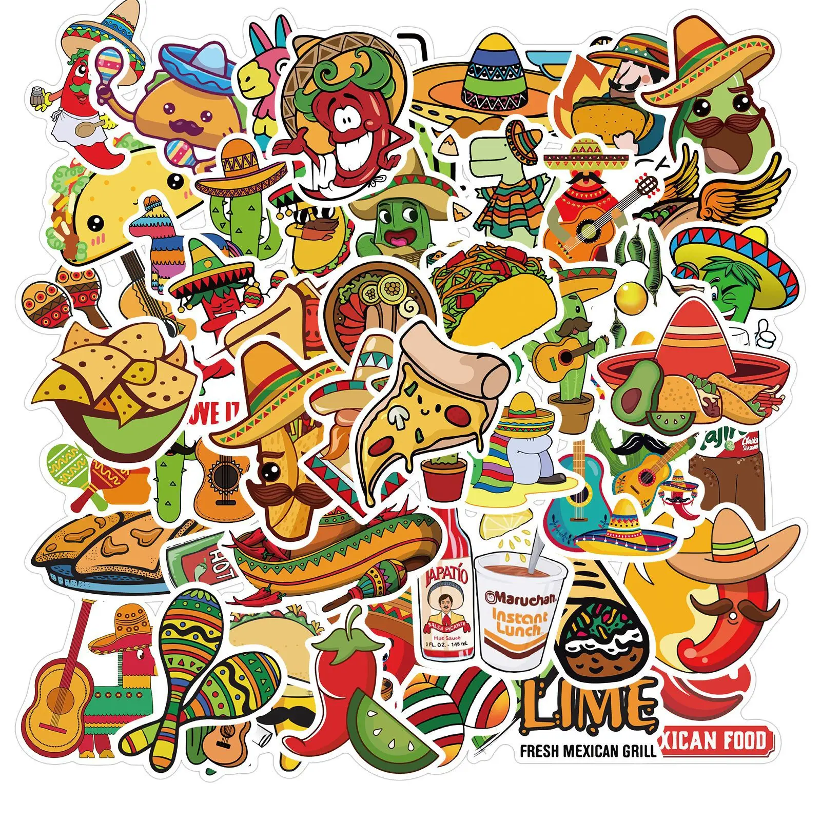 Meksikos stiliaus maisto piešinius mielas estetinės lipdukai lagaminą sąsiuvinis vertus sąskaitą dienoraštis mokyklos raštinės reikmenys