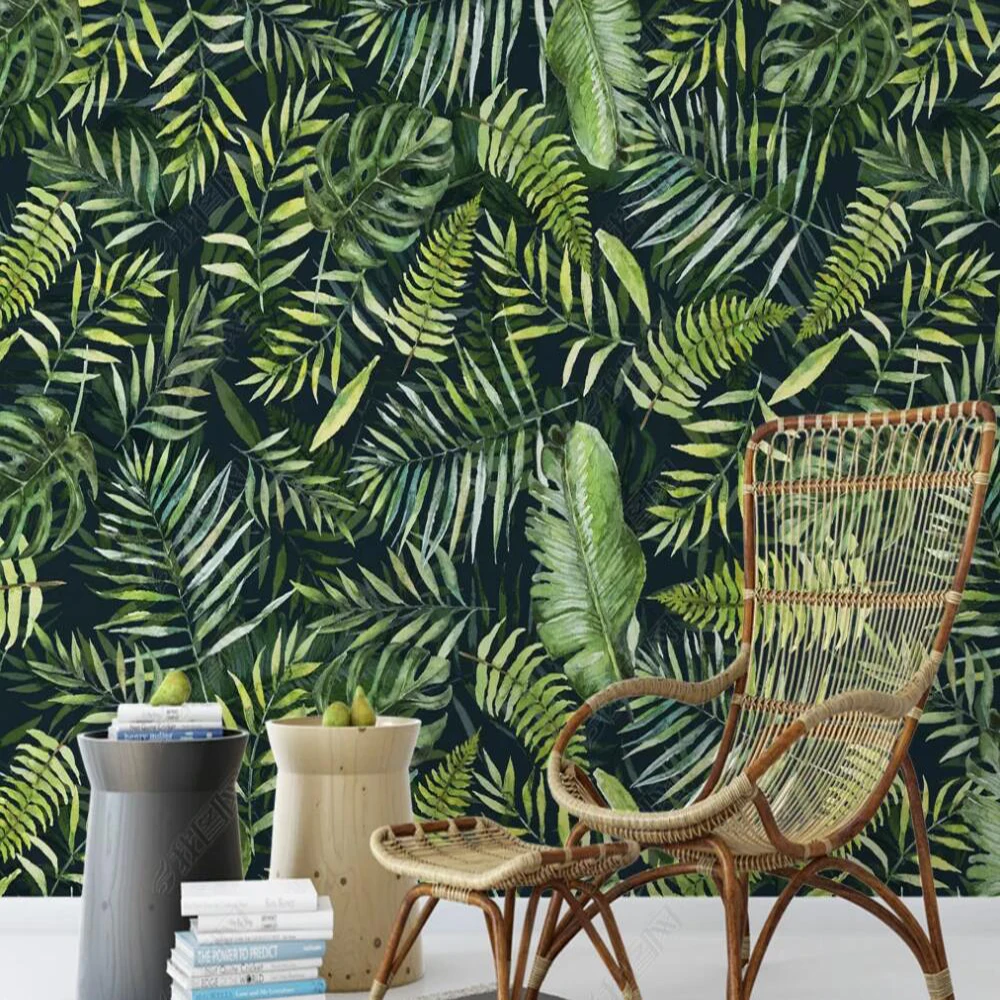 Milofi užsakymą 3D tapetai, freskos šviežių žalių lapų gamtos kraštovaizdžio fone atogrąžų miškų augalų gėlių tapetai