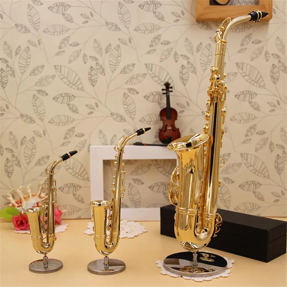 Dragonpad Mini Saksofonas Modelį Muzikos Instrumentas, Vario Sagė Miniatiūrų Stalo Dekoro Ekranas Ornamentu, su dėžute + Laikiklis