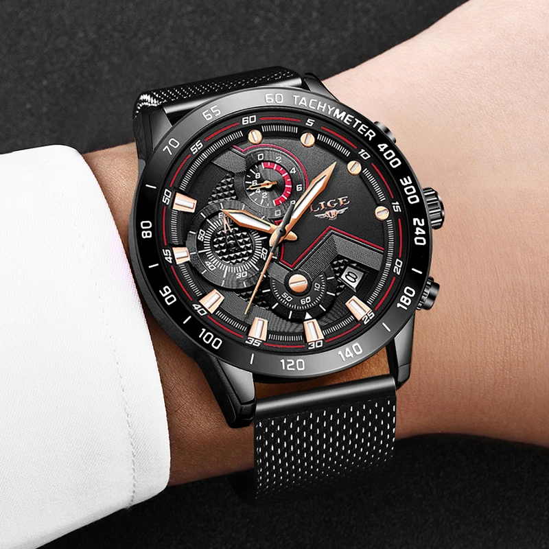 Reloj Hombre 2020 LIGE Klasikinis Kvarco Žiūrėti Mens Watches Top Brand Prabangus Laikrodis Vyrų Visų Plieno Tinklelio Diržo Chronografas atsparumas Vandeniui