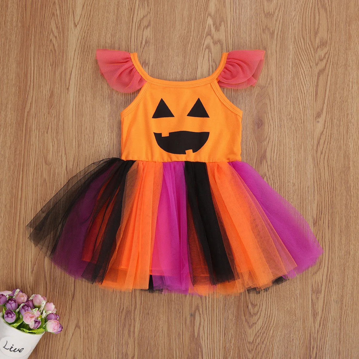 Bamblys Kūdikių Mergaičių Halloween Apranga Moliūgų Stebėjimo Berankovis Suknelė Mygtuką Linija Suknelės