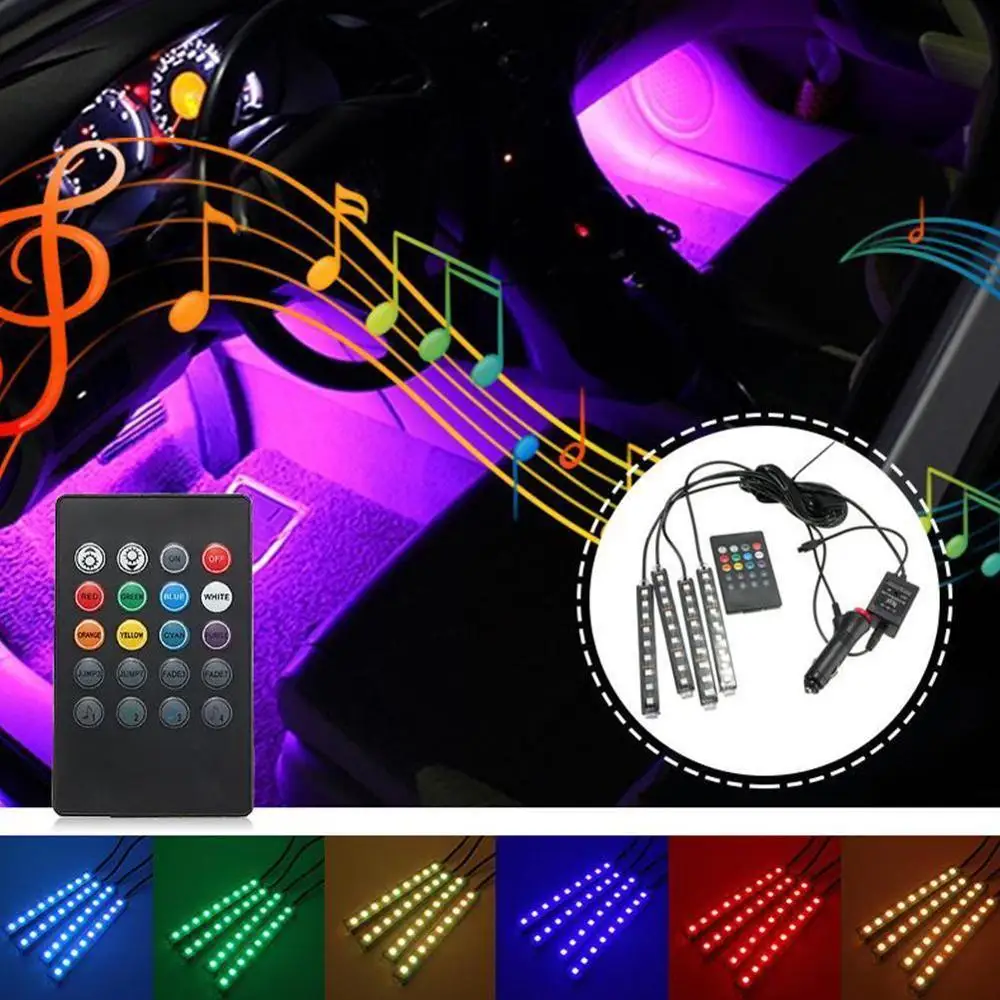 Automobilio Salono Atmosferą LED RGB Juostos Šviesos Brūkšnys Grindų Šviesos Snukio Dekoratyvinis apšvietimas LED Valdymo Juostos garso Muzikos Multipl N1Q4