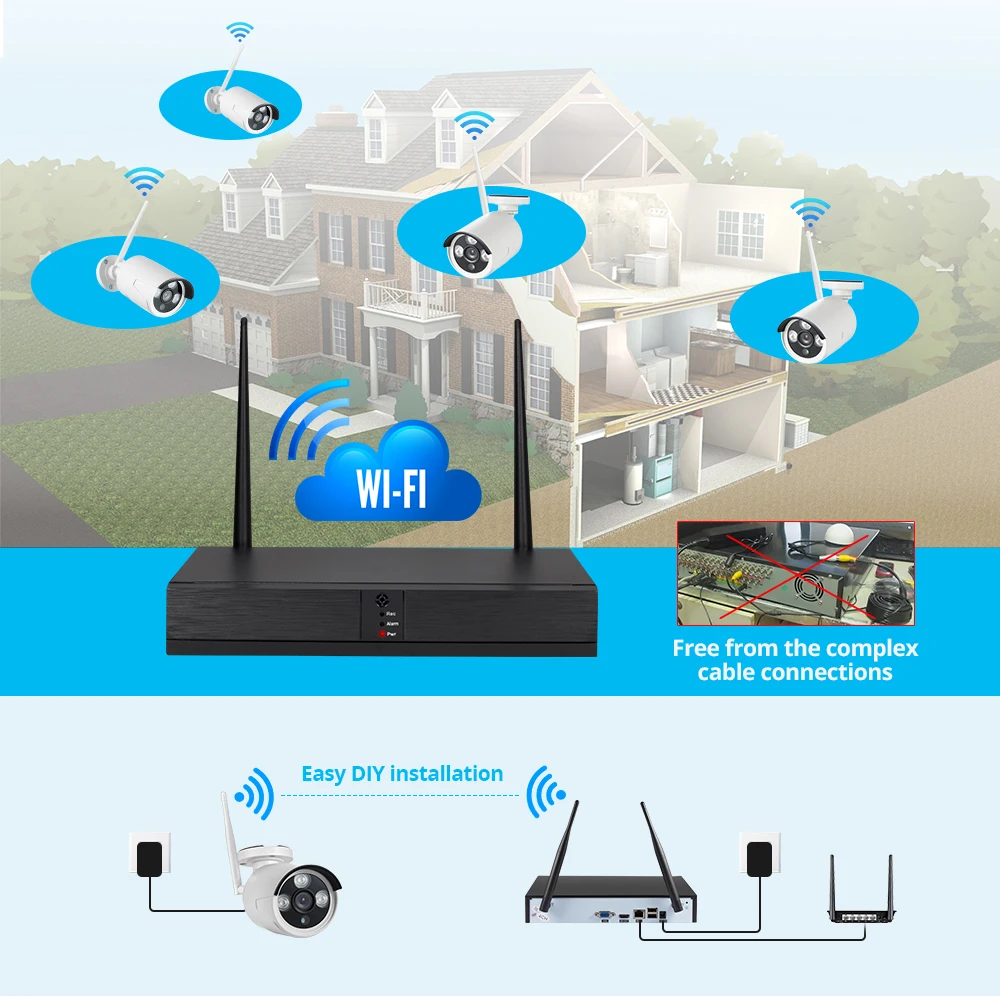 KERUI Saugumo kamerų Sistema, H. 265 1080P 2MP 4CH Belaidžio NVR Lauko IR-CUT CCTV Vaizdo Stebėjimo Komplektas Home Security IP Kameros