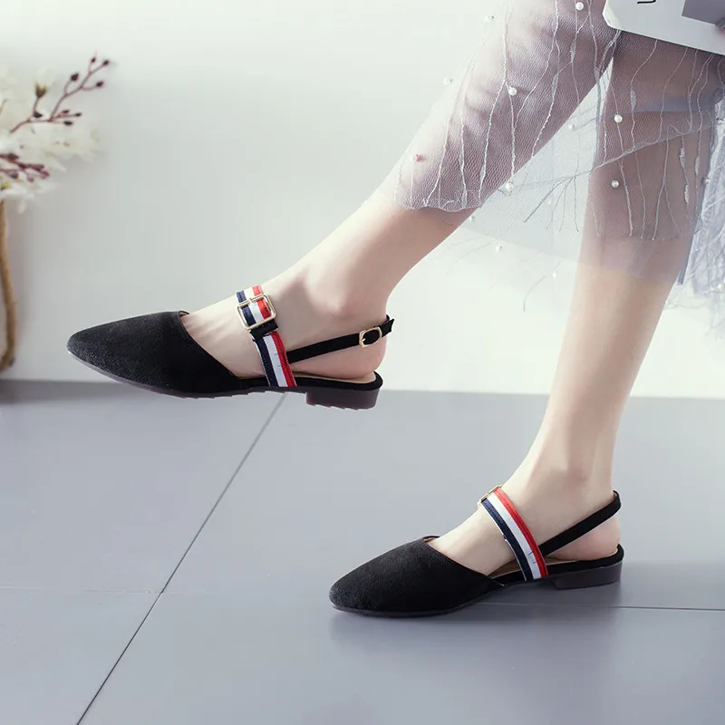 Suede Mažo kulno sandalai moterims 2019 m. Vasarą batai moterų Mados Nurodė Dirželio Sagtis Office sandalai Maišyti Spalvas Groži Šalies bateliai