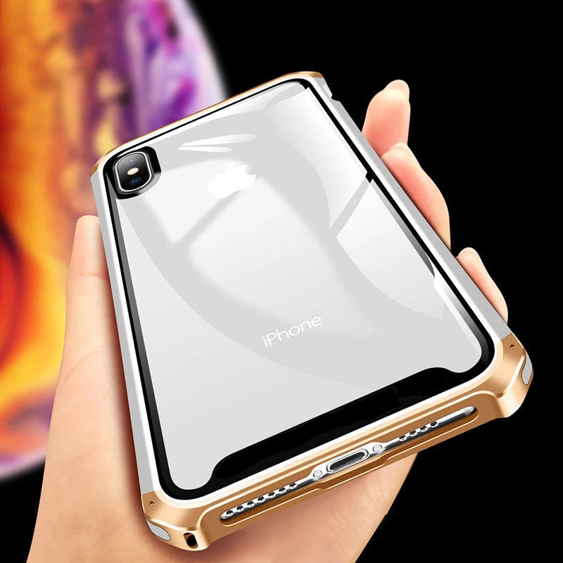 Atsparus smūgiams telefono dėklas skirtas iPhone XR X XS Max 7 8 Plus SE prabanga Aliuminio metalo bumper 