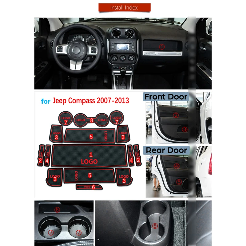 Anti-Slip Gumos Vartų Angą Taurės Kilimėlis Jeep Compass MK49 2007~2013 Durų Groove Kilimėliai Automobilių Reikmenys. 2008 m. 2009 m. 2010 m. 2011 m. 2012