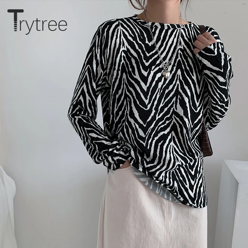 Trytree 2020 m. Pavasarį, Rudenį Moterų marškinėliai Atsitiktinis Mados Zebra Švelni Oda-draugiškas moteriški marškinėliai Basic Plonas Viršūnes Moterims