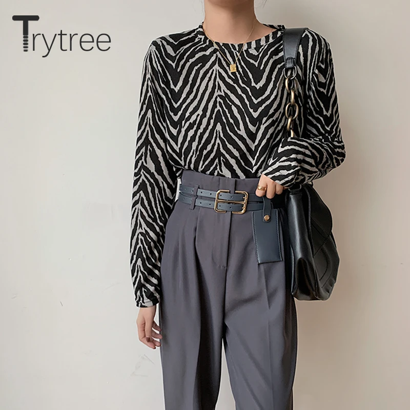 Trytree 2020 m. Pavasarį, Rudenį Moterų marškinėliai Atsitiktinis Mados Zebra Švelni Oda-draugiškas moteriški marškinėliai Basic Plonas Viršūnes Moterims
