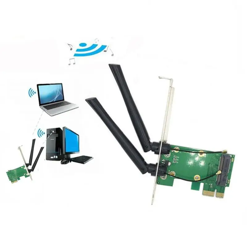 Belaidžio Wifi tinklo plokštė Mini PCIE PCI-E 1X darbalaukio antenų priedai, kompiuterių + adapteris 2 dalys M5I6