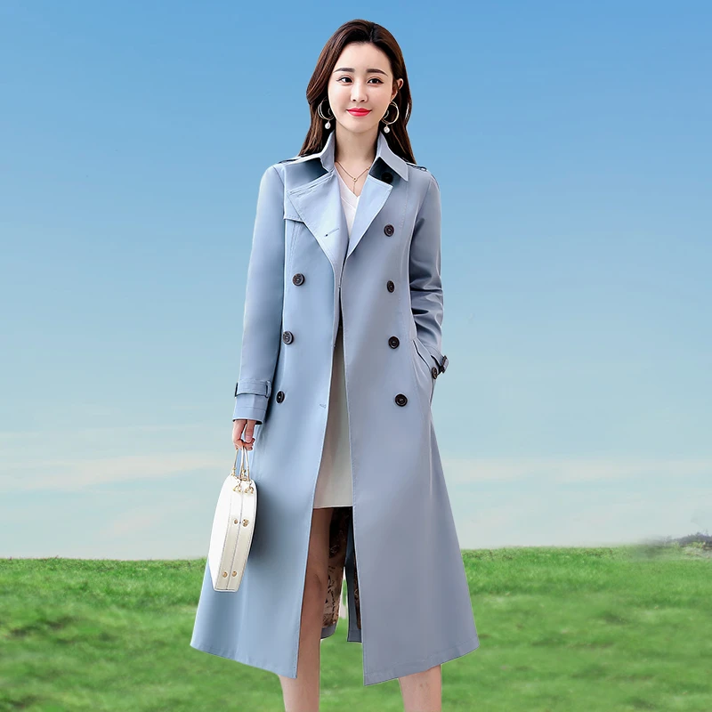 2020 M. Aukštos Kokybės Rudenį Ilgos Tranšėjos Paltai Moterims Korėjos Dvigubo Breasted Plonas Švarkelis Moterų Mados Juostinės Office Kailis