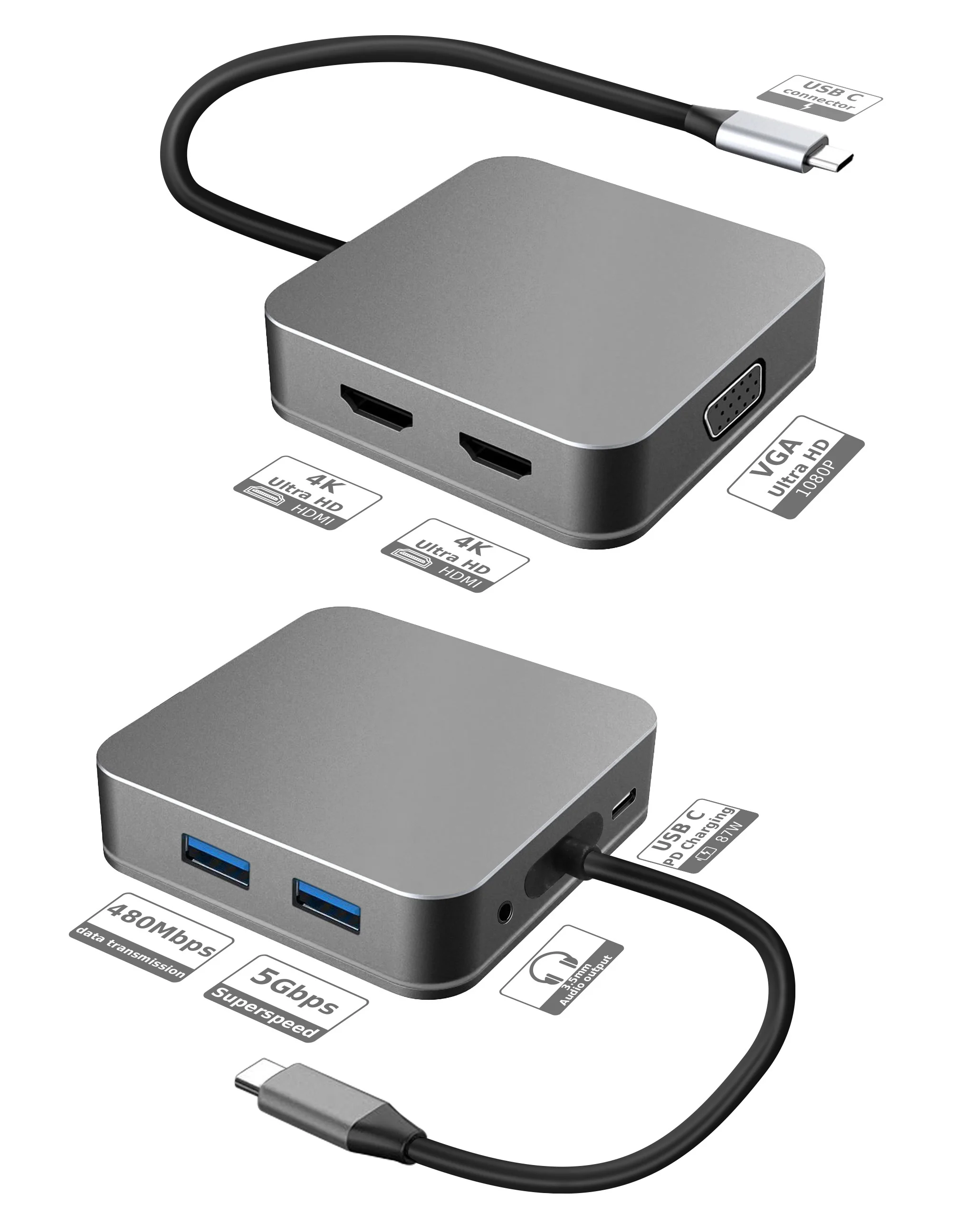 IRALTHINK C Tipo USB C Hub dviejų Monitorių Display Adapter 