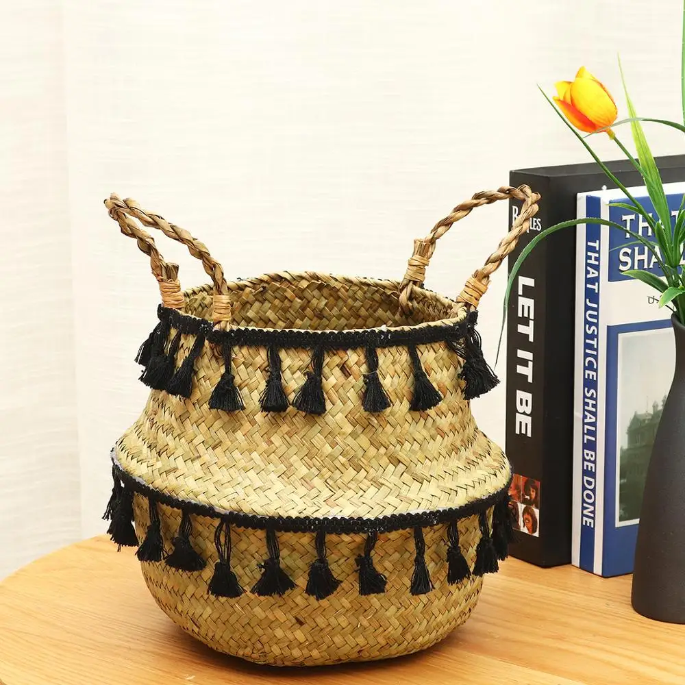 Rankų Darbo Bambuko Saugojimo Krepšiai Ranka Krepšelį Sodo Vazonas Skalbinių Krepšį, Konteinerių Augalų, Gėlių Plokštė Seagrass Vytelių