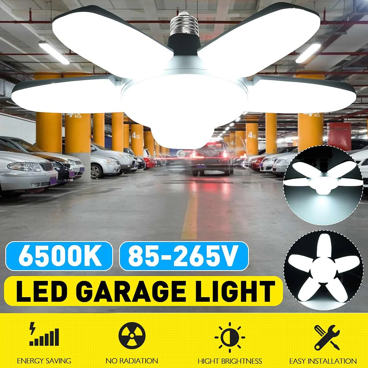 80W LED Garažas Šviesos B22/E27 Bazė Lempos Lemputė su 5 Reguliuojamas Plokštes, Sulankstomas Garažas Lempa Pramoniniam Apšvietimui Sandėlio