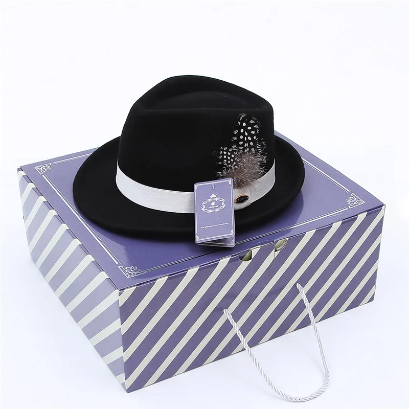 Klasikinio Džiazo Bžūp Fedoras Skrybėlės Europoje Stiliaus Grynos Vilnos Skrybėlės Vyrų Moterų Mados Juostelės Plunksnų Lenkti Kraštų Trilby Bžūp