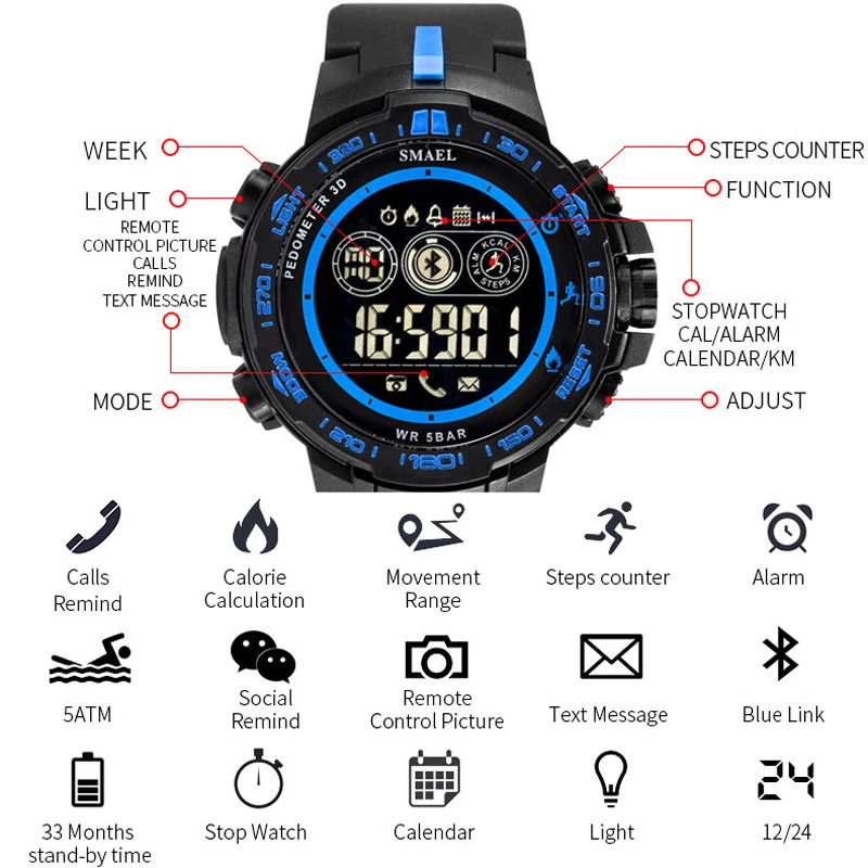 SMAEL Prekės Sporto Laikrodžiai Vyrams Skaitmeninis Riešo Laikrodžiai Mens Vandeniui LED Ekranas Sportas Elektroninių Žiūrėti Chronograph Laikrodis