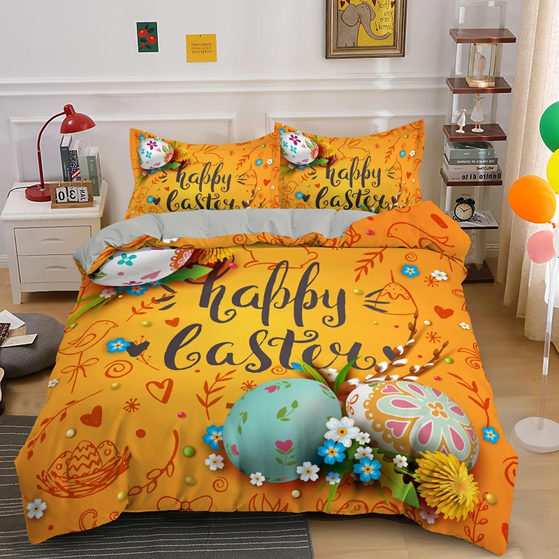 Happy Easter Egg Triušis Patalynės Komplektas Vaikams Suaugusiųjų Puikus Antklodė Antklode Padengti Nustato Karalienės King Size 2/3pcs Patalyne, Namų Tekstilės