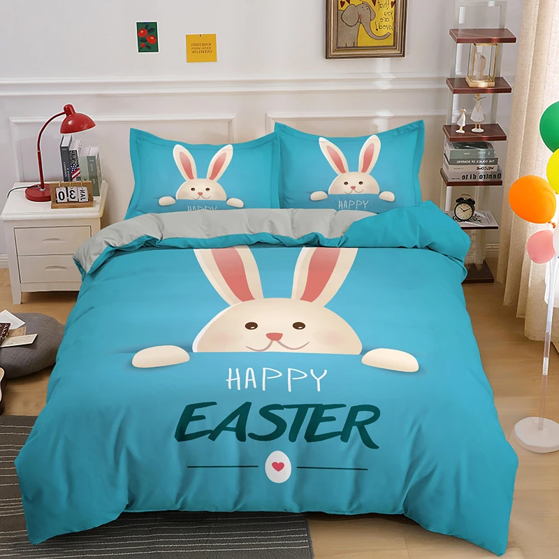 Happy Easter Egg Triušis Patalynės Komplektas Vaikams Suaugusiųjų Puikus Antklodė Antklode Padengti Nustato Karalienės King Size 2/3pcs Patalyne, Namų Tekstilės