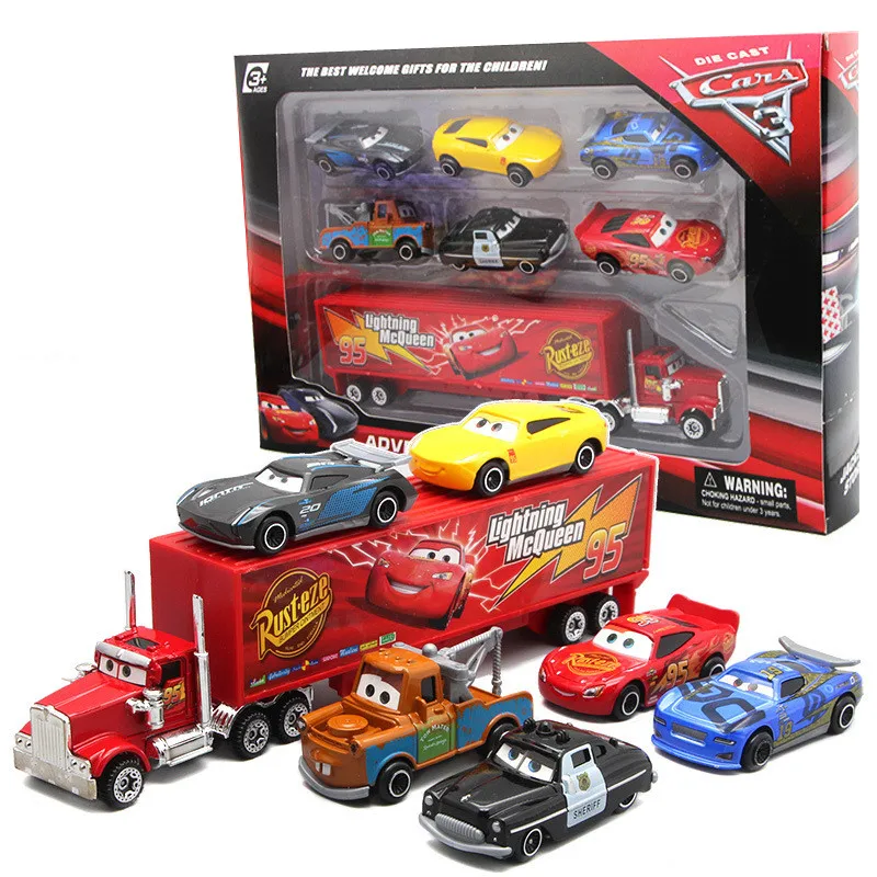 Disney 7Pcs/set Pixar Cars 3 Žaibas McQueen Jackson Audra Mater Sally Karaliaus 1:55 Diecast Metalo Lydinio Automobilių modeliai rinkinys