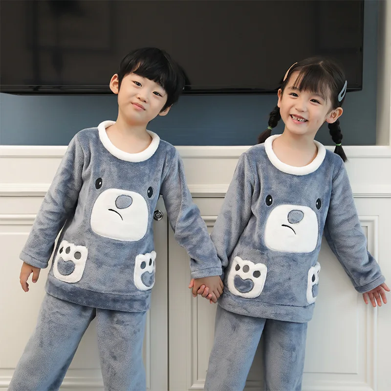 Vaikai Pižama Berniukams, Mergaitėms Pajama Nustatyti Gyvūnų Animacinių Filmų Vaikams Sleepwear Žiemos Šiltos Pižamos Vaikams Ilgomis Rankovėmis Homewear Naktį Kostiumas