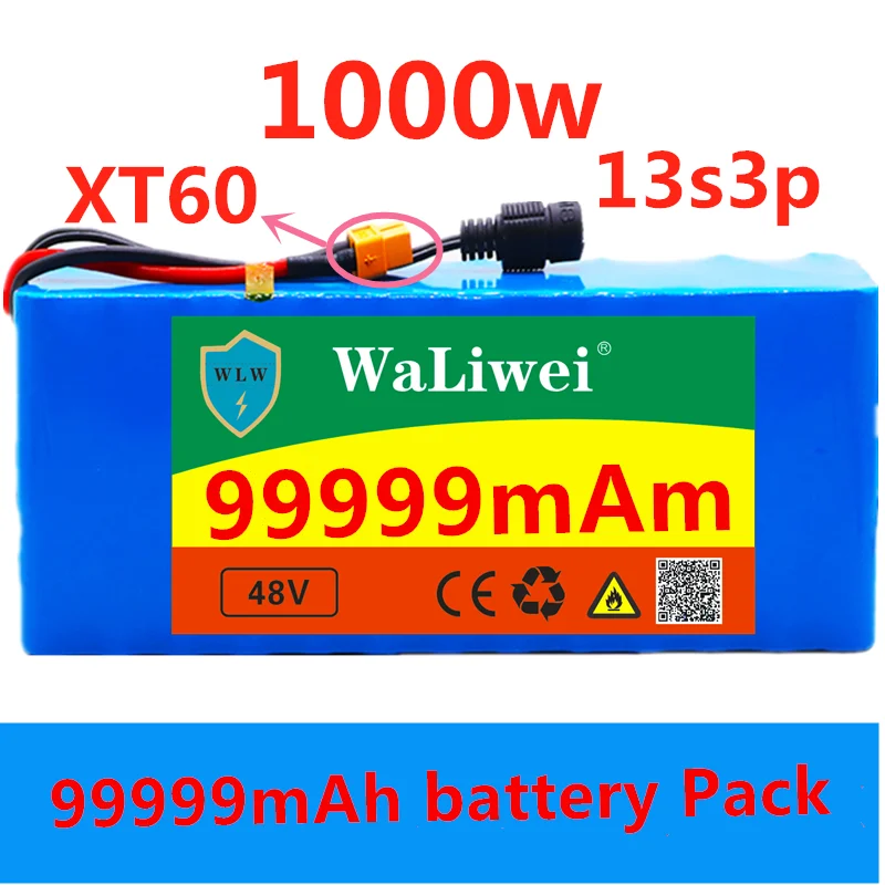 48V akumuliatoriaus 13s3p 99999mAh baterija 1000W didelės galios baterija Ebike elektrinių dviračių (BMS), su xt60 plug