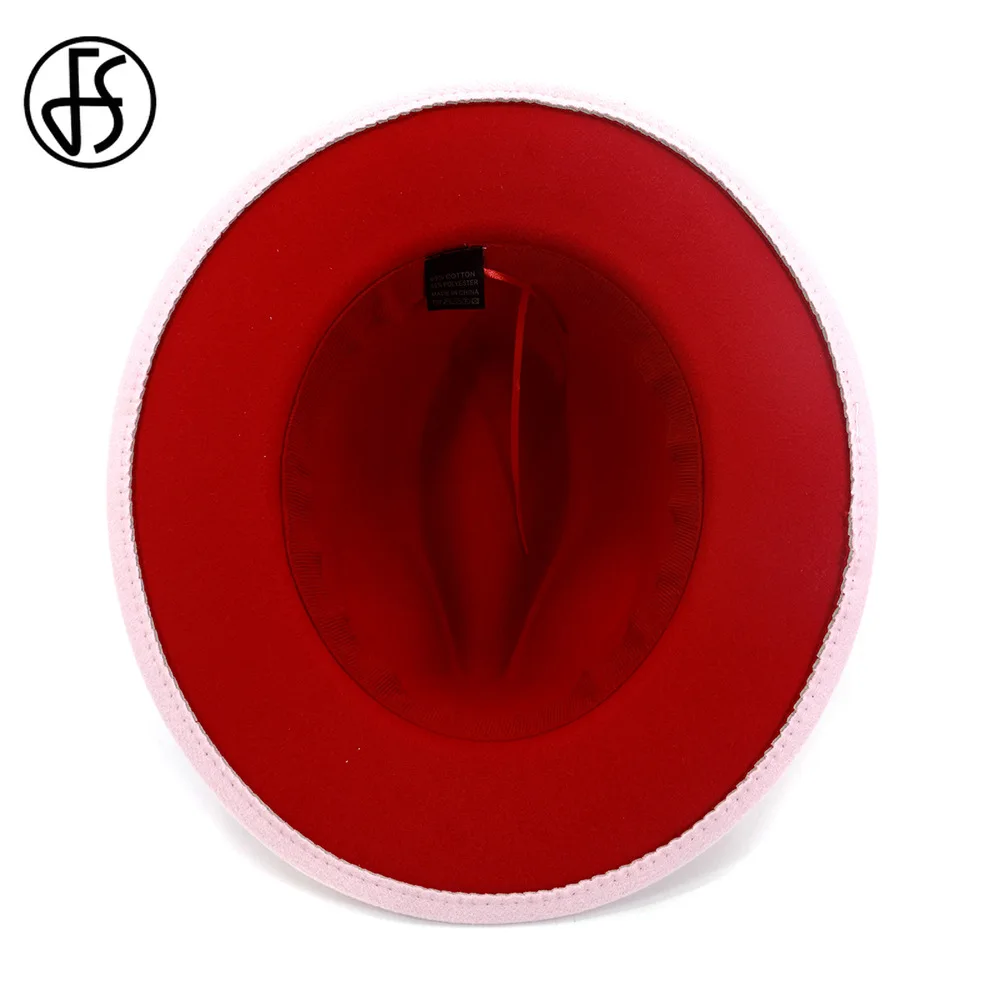 FS 60CM Moterų Platus Kraštų Skrybėlę Vilnos Veltinio Fedora Džiazo Rožinė Raudona Kratinys Panama Trilby Kaubojus Bžūp Elegantiška Panele Bažnyčia