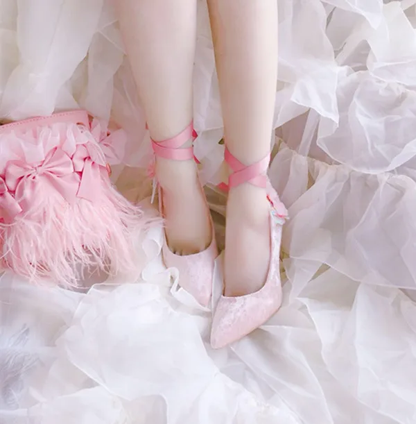 Lolita drugelis moterų batai aukštos kulnas 7cm kryžiaus tvarstis nurodė seklių burną kawaii batai cosplay loli kasdien elegantiškas batai