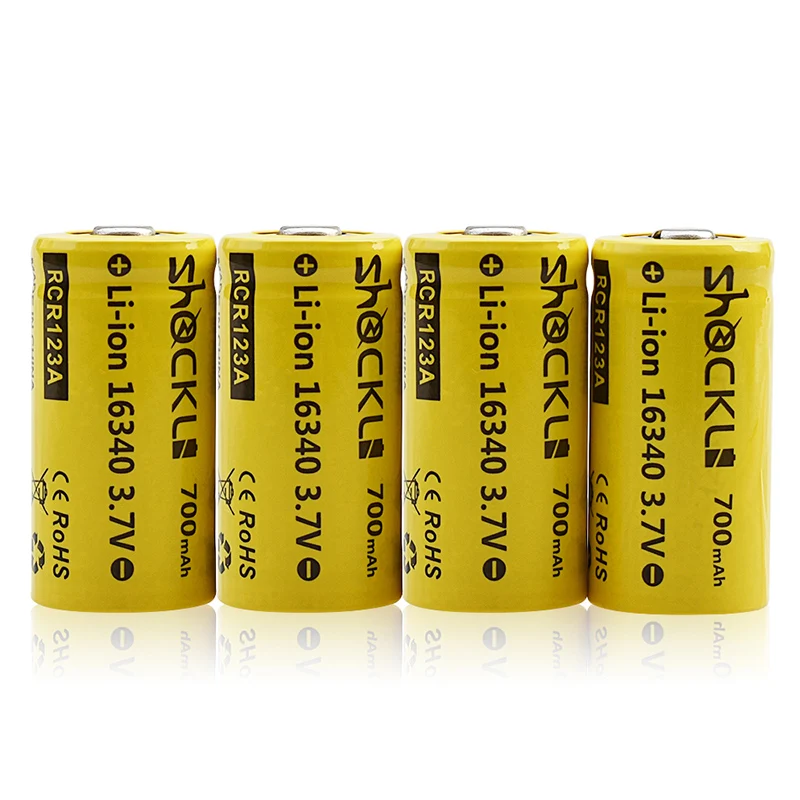 4pcs/daug RCR123A baterija Shockli 16340 700mAh 3.7 V, Li-ion įkraunama baterija, cr123a namų kameros LED Žibintuvėlis Žibintai