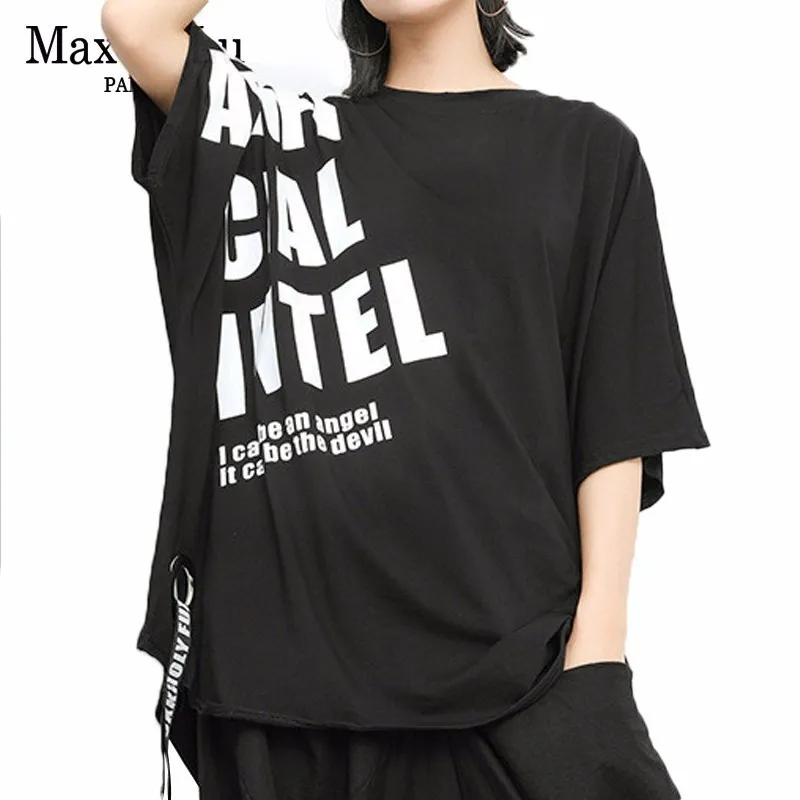 Max LuLu 2019 Prabanga Europos Vasaros Ponios Harjuku Viršūnes Moterų Atspausdinta Marškinėliai Atsitiktinis Streetwear Moterų Ilgi marškinėliai-Plius Dydis