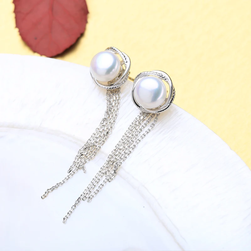 FENASY natūralių Perlų auskarai 925 Sterlingas Sidabro ilgai kutas lašas auskarai moterims, vestuviniai papuošalai dviejų būdų, kaip dėvėti