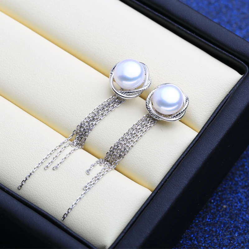 FENASY natūralių Perlų auskarai 925 Sterlingas Sidabro ilgai kutas lašas auskarai moterims, vestuviniai papuošalai dviejų būdų, kaip dėvėti