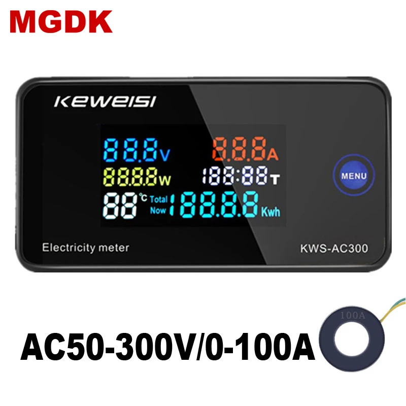AC50-300V/0-100A Digital Voltmeter Ammeter KWS-AC300 Elektros Energijos Skaitiklis LED AC Wattmeter Elektros skaitiklis su Reset Funkcija