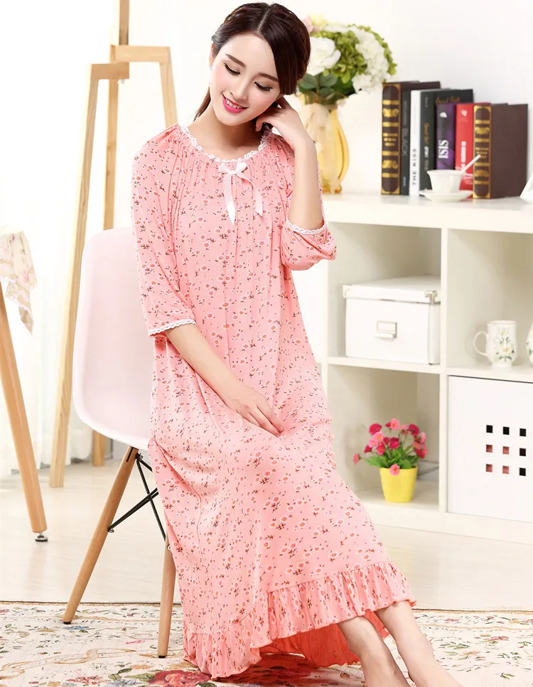 Pavasarį, Vasarą, Rudenį Lady Tyras Ir Šviežias Mažas Sulaužytų Gėlių Modale Mezgimo Medvilnės Ilgai Royal Princess Sleepwear Suknelė Namų Suknelė