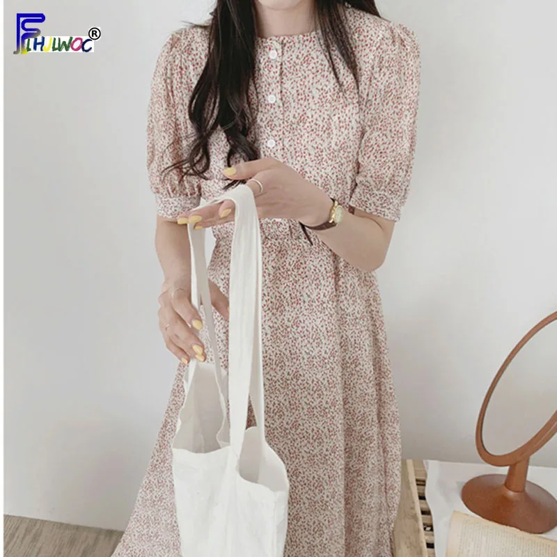 Derliaus Atspausdinta Suknelės Moterų Mados Vasaros Trumpomis Rankovėmis, Plonas Juosmens Linijos Preppy Stilius Mergaičių Korėjos Stiliaus Drabužių Dizaino Suknelė