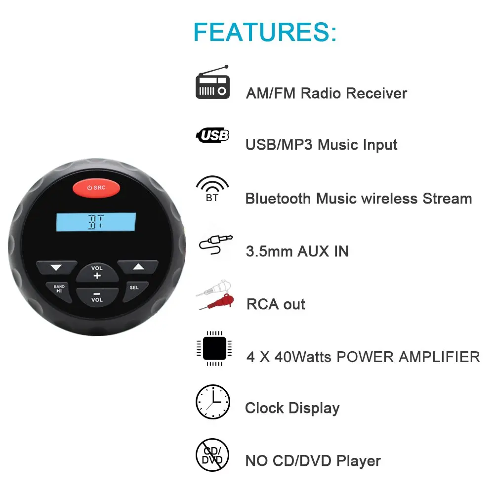 Jūrų Bluetooth Stereo Valtis Radijas FM AM MP3 Grotuvas, Audio Garso Sistema + 3 Colių Jūrų Vandeniui Motociklo Garsiakalbis + Antena