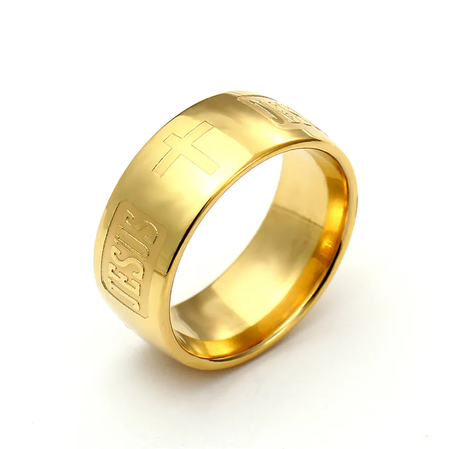 Vyriški Jėzaus Kryžiaus Žiedas Aukso Spalvos Nerūdijančio Plieno Malda Krikščionių Žiedai Moterims/Vyrams Religinių Juvelyrikos Anillos 2019
