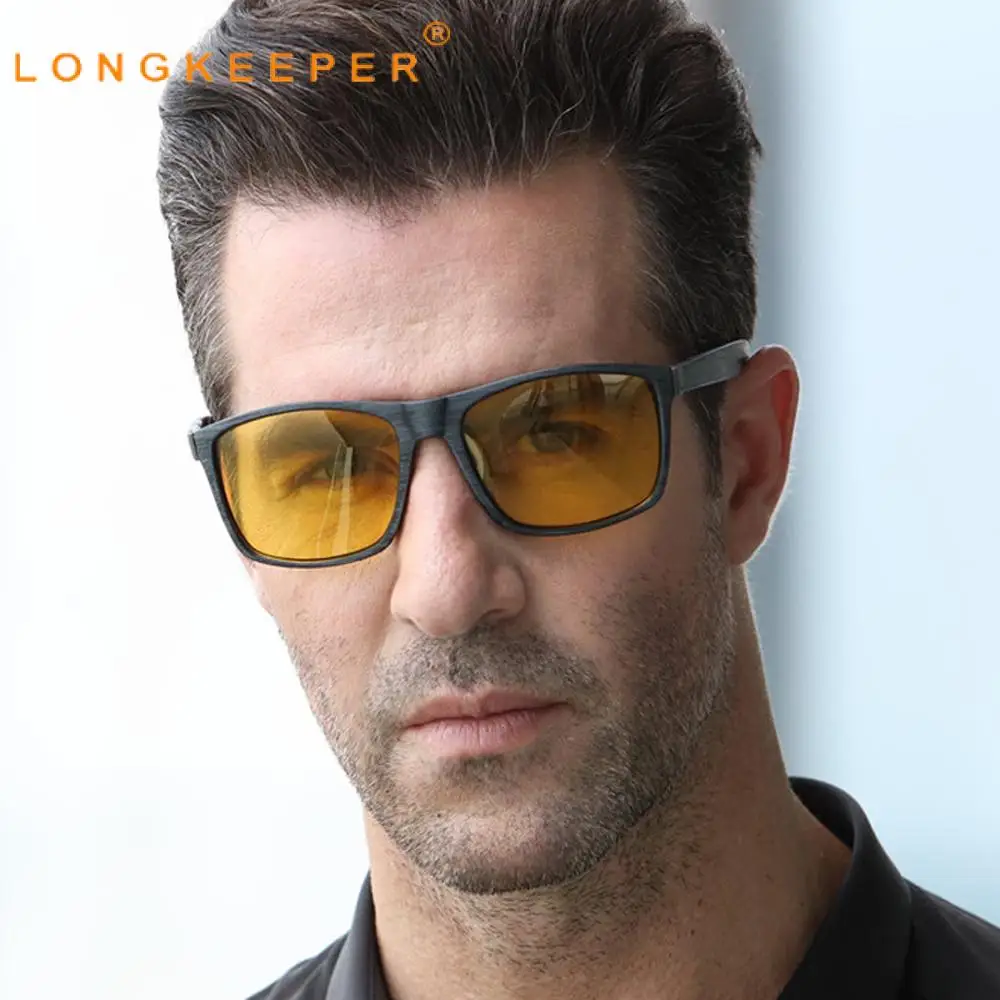 LongKeeper Naktinio Matymo Akiniai Nuo Saulės Vyrams Klasikiniai Poliarizuoti Saulės Akiniai Anti-Glare Geltona Lęšio Akiniai Vairuotojo Akiniai Oculos Gafas