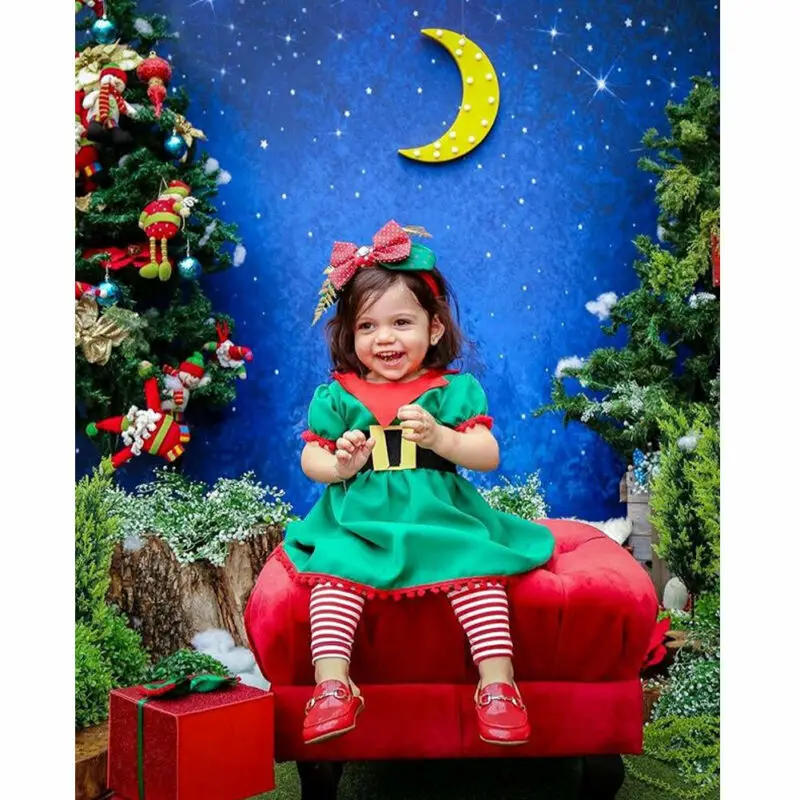 Emmababy Bamblys Baby Girl Vaikas Kalėdų Drabužius Suknelė+Diržas Kalėdos Kutas Kratinys Šalies Viršuje Vasaros Princesė Dress Kostiumai
