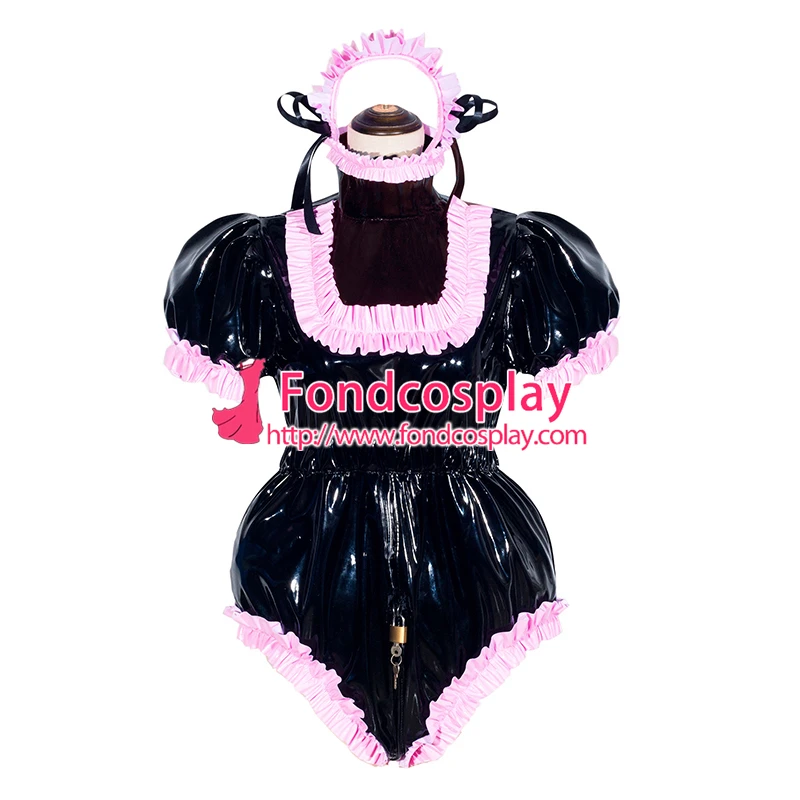 Prancūzijos Bailys Tarnaitė Rakinama juoda PVC Romper Suknelė Vienodas Cosplay Kostiumas specialiai Pritaikyti[G4049]