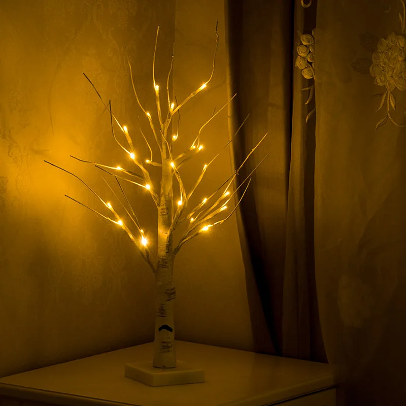 Su baterijomis, 45cm 60cm LED Balto Beržo Medžio naktį Šviesos Stalo šviesaus Kalėdų Vestuvių Miegamasis Dekoratyvinių Medžių Šakas Lempos