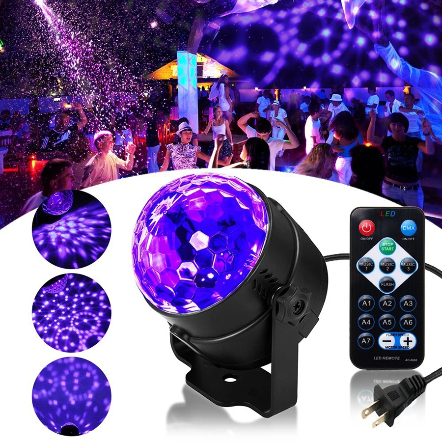 Mini 3W UV Raudonos LED Kristalų Magija Kamuolys Led Lemputė su Nuotolinio Valdymo pulto DJ, Vestuvės, Kalėdos, Projektorius, Šalis, Diskoteka Klubas namuose
